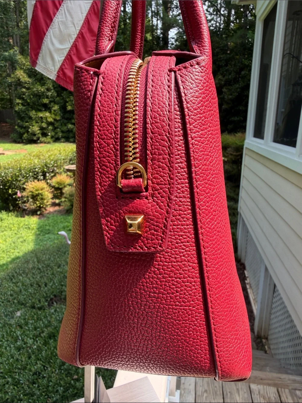 MCM Red Leather Satchel Bag
